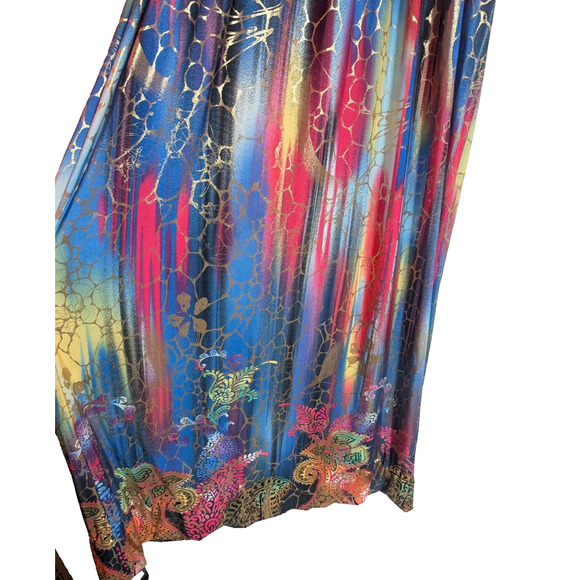 Miss California Multi Metallic Pattern Halter Slinky Maxi Dress Large C2 Resort - Picture 2 of 8